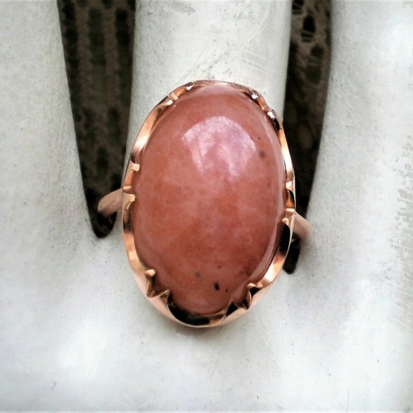 Vintage Russian Russia 14K Rose Pink Gold Rose Pink Chalcedony Cocktail Ring